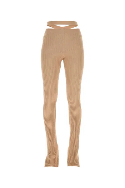 Andreädamo Viscose Blend Pant With Flared Hem And Waist Cut-out In Brown