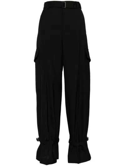Sacai Blue Cargo Pant Wool Suiting In Black