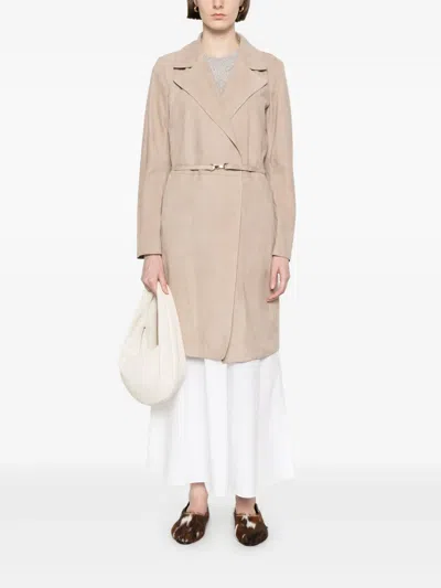 Herno Suede Coat In Neutrals