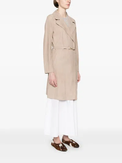 Herno Suede Coat In Neutrals