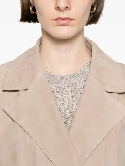 Herno Suede Coat In Neutrals