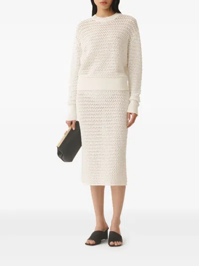 Fabiana Filippi Open-knit Crew Neck Long Sleeve Sweater In White