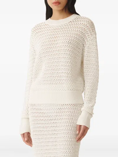 Fabiana Filippi Open-knit Crew Neck Long Sleeve Sweater In White