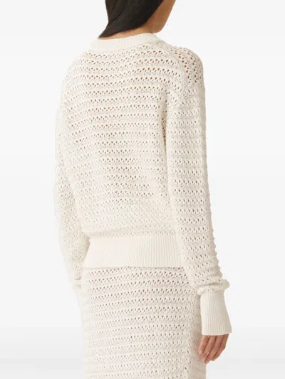 Fabiana Filippi Open-knit Crew Neck Long Sleeve Sweater In White