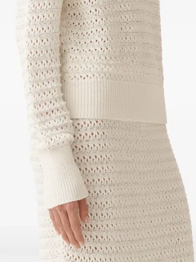 Fabiana Filippi Open-knit Crew Neck Long Sleeve Sweater In White