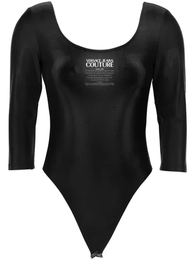 Versace Jeans Couture Bodysuit With Scoop Neckline And Three-quarter Sleeves In Black
