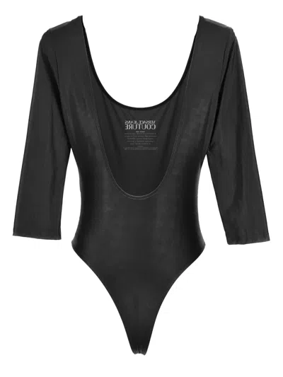 Versace Jeans Couture Bodysuit With Scoop Neckline And Three-quarter Sleeves In Black