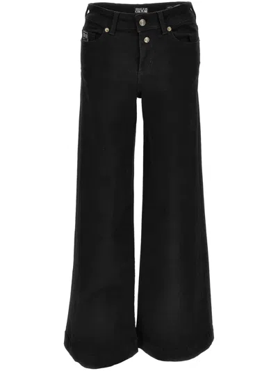 Versace Jeans Couture Flare Fit Beaded Embroidered Trousers In Black
