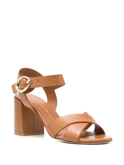 Stuart Weitzman 'benni Block' Brown Heeled Sandal With Open Toe And Ankle Strap In Brown