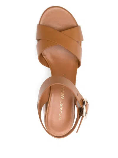Stuart Weitzman 'benni Block' Brown Heeled Sandal With Open Toe And Ankle Strap In Brown