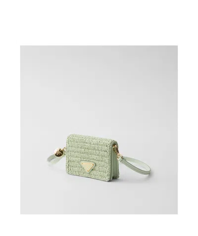 Prada Crochet Card Holder With Shoulder Strap In Green