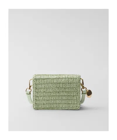 Prada Crochet Card Holder With Shoulder Strap In Green