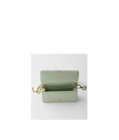 Prada Crochet Card Holder With Shoulder Strap In Green
