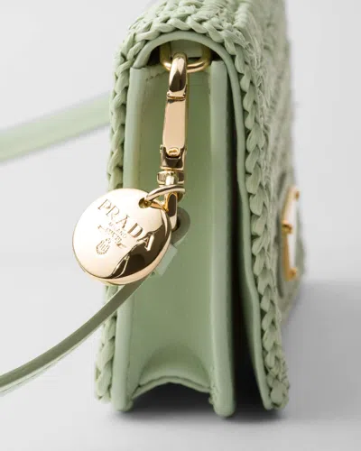 Prada Crochet Card Holder With Shoulder Strap In Green