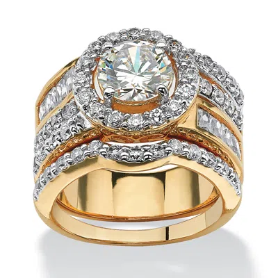 Palm Beach Jewelry 5.15 Tcw Round Cubic Zirconia Halo Bridal Ring Set 18k Gold-plated In White