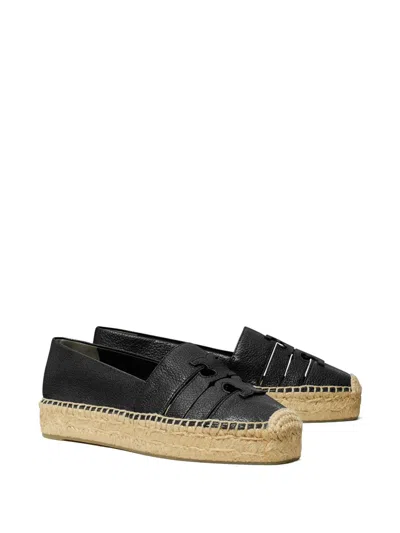Tory Burch Multi Strap Platform Espadrilles With Cut-out Design In Black