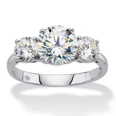 Palm Beach Jewelry 3 Tcw Cubic Zirconia 10k White Gold 3-stone Bridal Engagement Ring In White