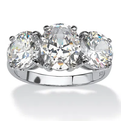 Palm Beach Jewelry 6.54 Tcw Oval Cut Cubic Zirconia Platinum-plated Silver 3-stone Bridal Ring In White