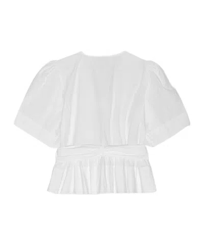 Ganni Womens Bright White Tie Strap Puffed-sleeves Stretch-cotton Blouse