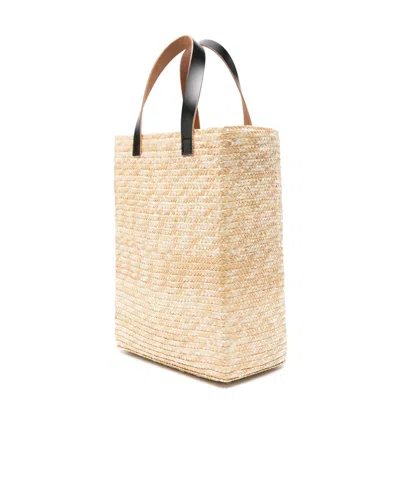 Plan C Straw Medium Shopper In Black