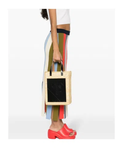 Plan C Straw Medium Shopper In Black