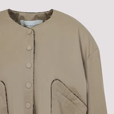 Dries Van Noten Cotton Jacket Geometric Trims In Beige