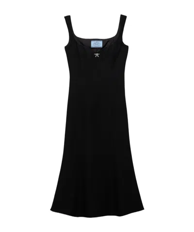 Prada Bow Cady Midi Dress In F0002 Nero