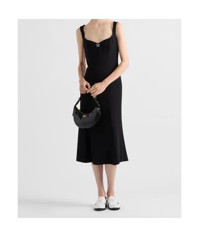 Prada Bow Cady Midi Dress In F0002 Nero