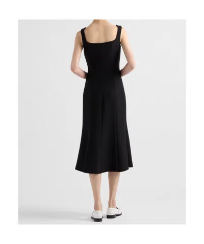 Prada Bow Cady Midi Dress In F0002 Nero