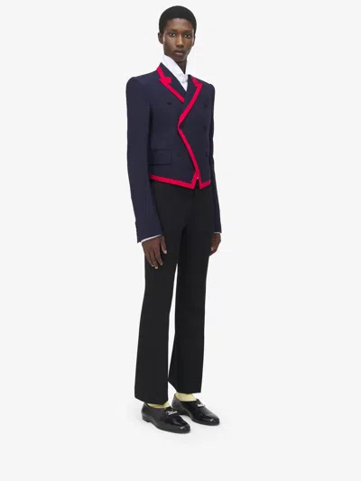Alexander Mcqueen Binding Shrunken Blazer In Navy