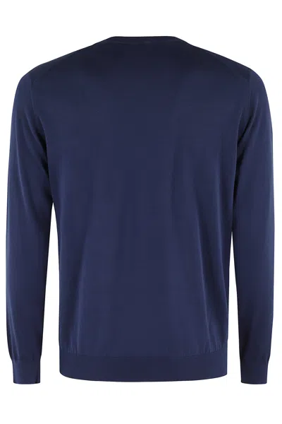 Drumohr Smooth Knit Blue Sweater With Ribbed Cuffs In Blu