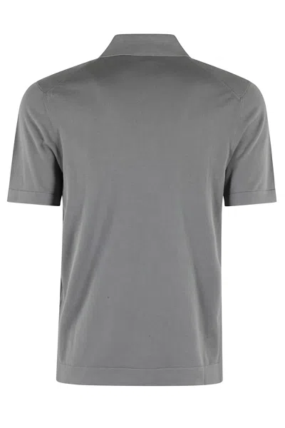 Drumohr Polo Skipper In Frosted Grey Cotton Knit In Gray