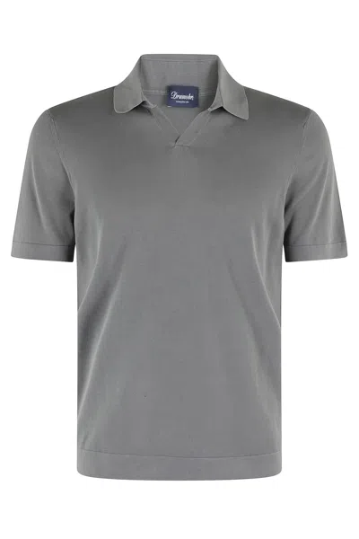 Drumohr Polo Skipper In Frosted Grey Cotton Knit In Gray