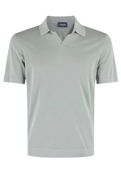 Drumohr Frosted Cotton Skipper Polo Shirt In Salvia Chiaro
