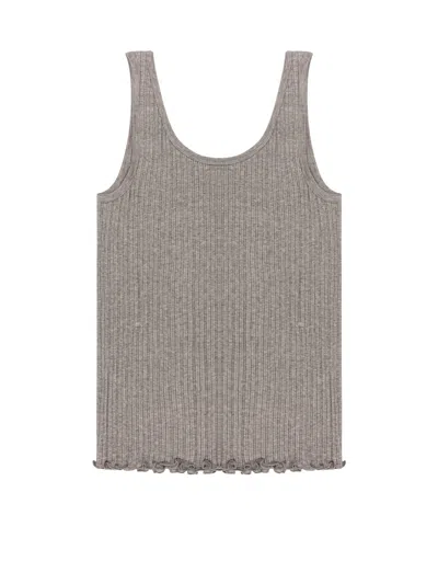 Fendi Women Ribbed Cotton Tank Top In Gray