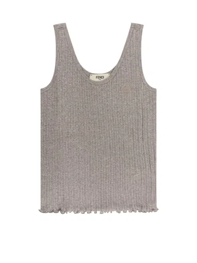 Fendi Women Ribbed Cotton Tank Top In Gray