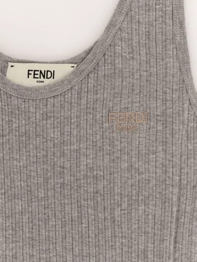 Fendi Women Ribbed Cotton Tank Top In Gray