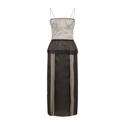 Maison Margiela Women Contrast Panel Silk Midi Dress In Black