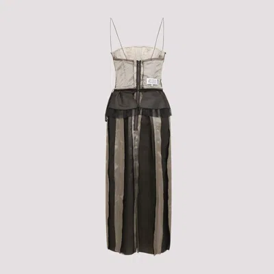 Maison Margiela Women Contrast Panel Silk Midi Dress In Black