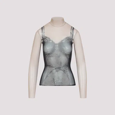 Balenciaga Black And Light Beige Trompe Loeil Lingerie Top In Multi
