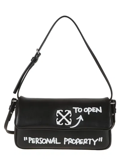 Off-white Jitney 1.0 Logo Plaque Shoulder Bag In Black White