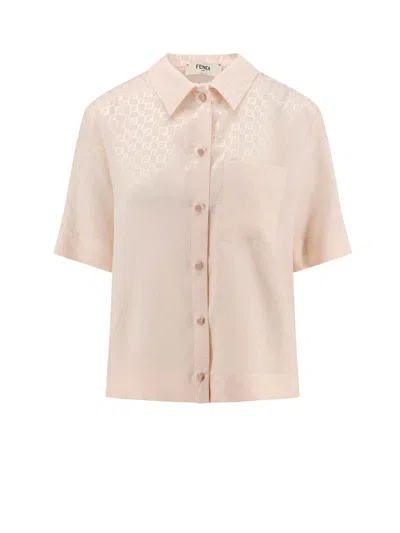 Fendi Embroidered Silk Shirt In Pink