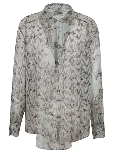 Forte Forte Silk Chiffon Shirt With Dune Lily Print In Breeze