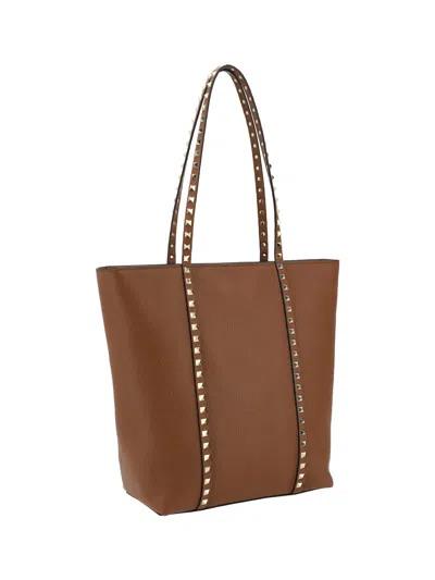 Valentino Women's Caramel Leather Medium Rockstud Shopping Bag In Selleria