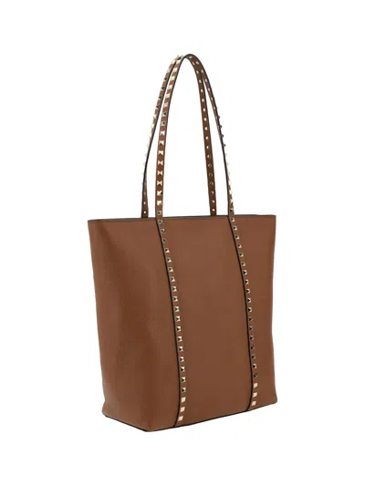 Valentino Women's Caramel Leather Medium Rockstud Shopping Bag In Selleria