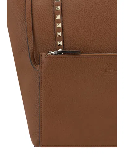Valentino Women's Caramel Leather Medium Rockstud Shopping Bag In Selleria