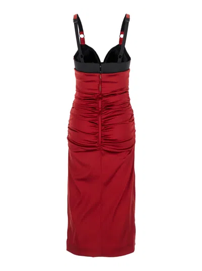 Dolce & Gabbana Women Red Dress With Bustier Design And Ruffled Details In Fabric Woman In Multi