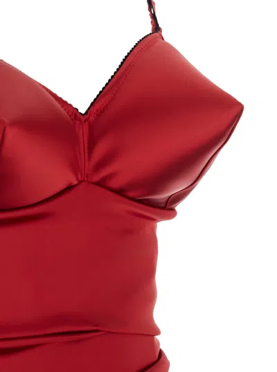 Dolce & Gabbana Women Red Dress With Bustier Design And Ruffled Details In Fabric Woman In Multi