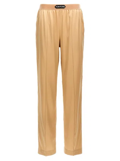 Tom Ford Straight-leg Pajama Style Silk Pants In Neutral