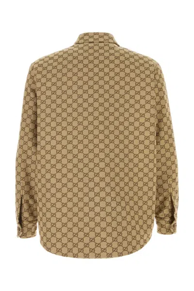 Gucci Beige Jacket With Classic Collar And Front Zip Closure In Gg Canvas Man In Ggsupremebeige